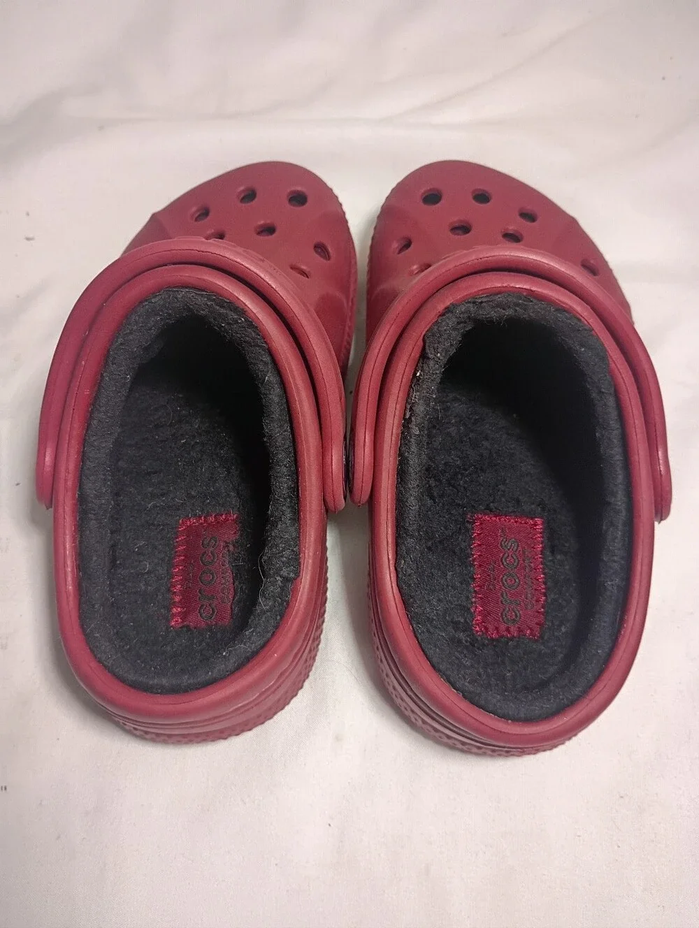 Crocs Kids Classic Lined Clogs Maroon Red Size C8/C9 Toddler Black Fleece Cozy